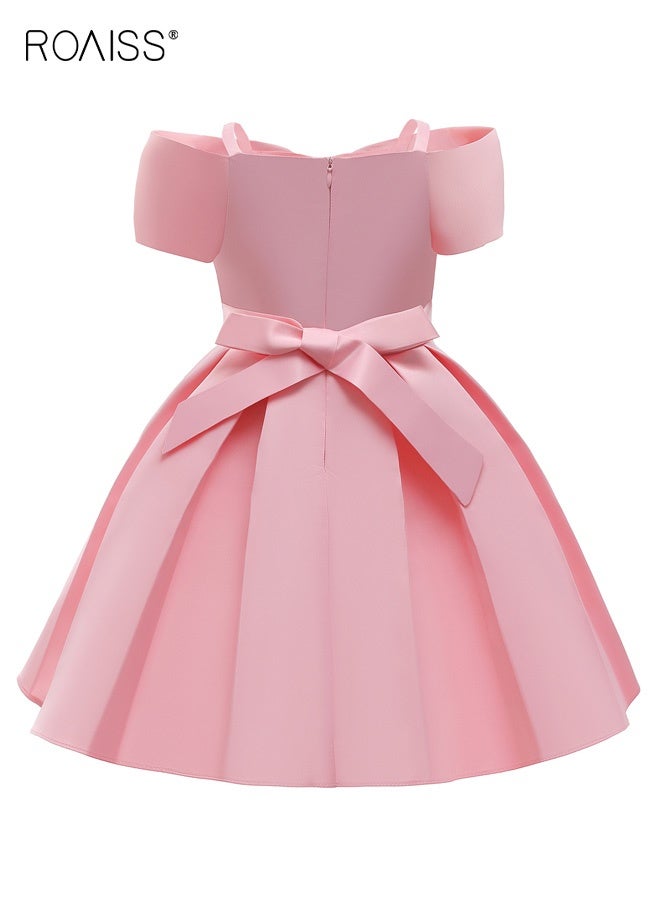 رويس فستان أميرة للبنات مع سحاب خلفي وعقدة، فستان كلاسيكي بكتف واحد، فستان مسابقة أنيق وأنيق للبنات، فستان حفلة راقصة رائع، مناسب للعروض وحفلات أعياد الميلاد أو أي مناسبة رسمية - Image 3